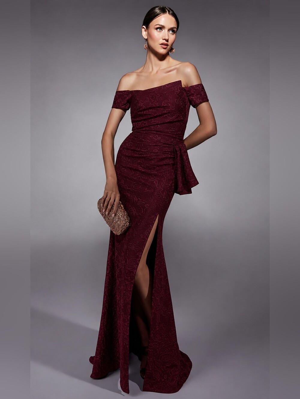 Alyce Paris 27744 - Asymmetric Off Shoulder Dress Slit Shelth Size 14